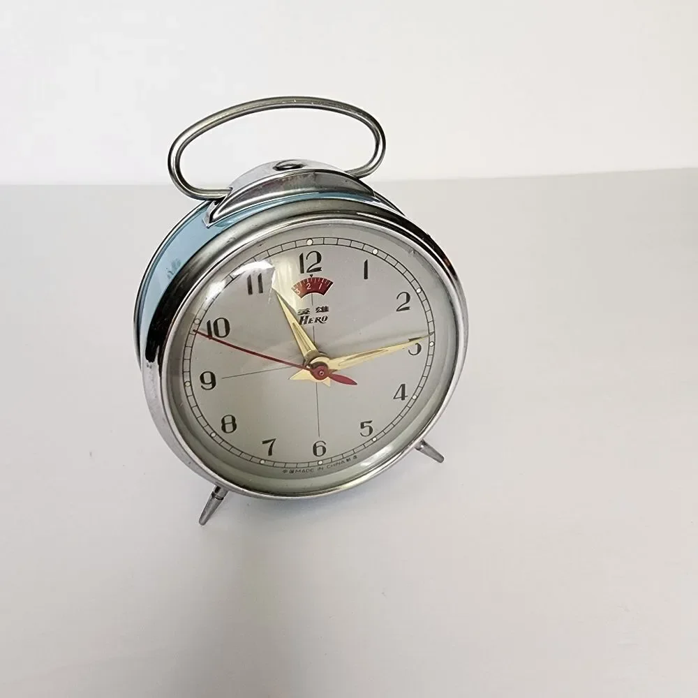Hero Vintage Inspired Wind Up Metal Table Top Alarm Clock